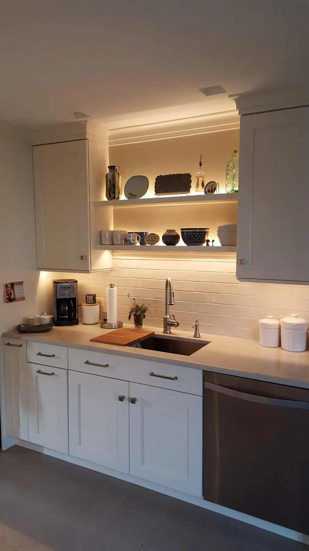 Open shelves with under-cabinet lighting
