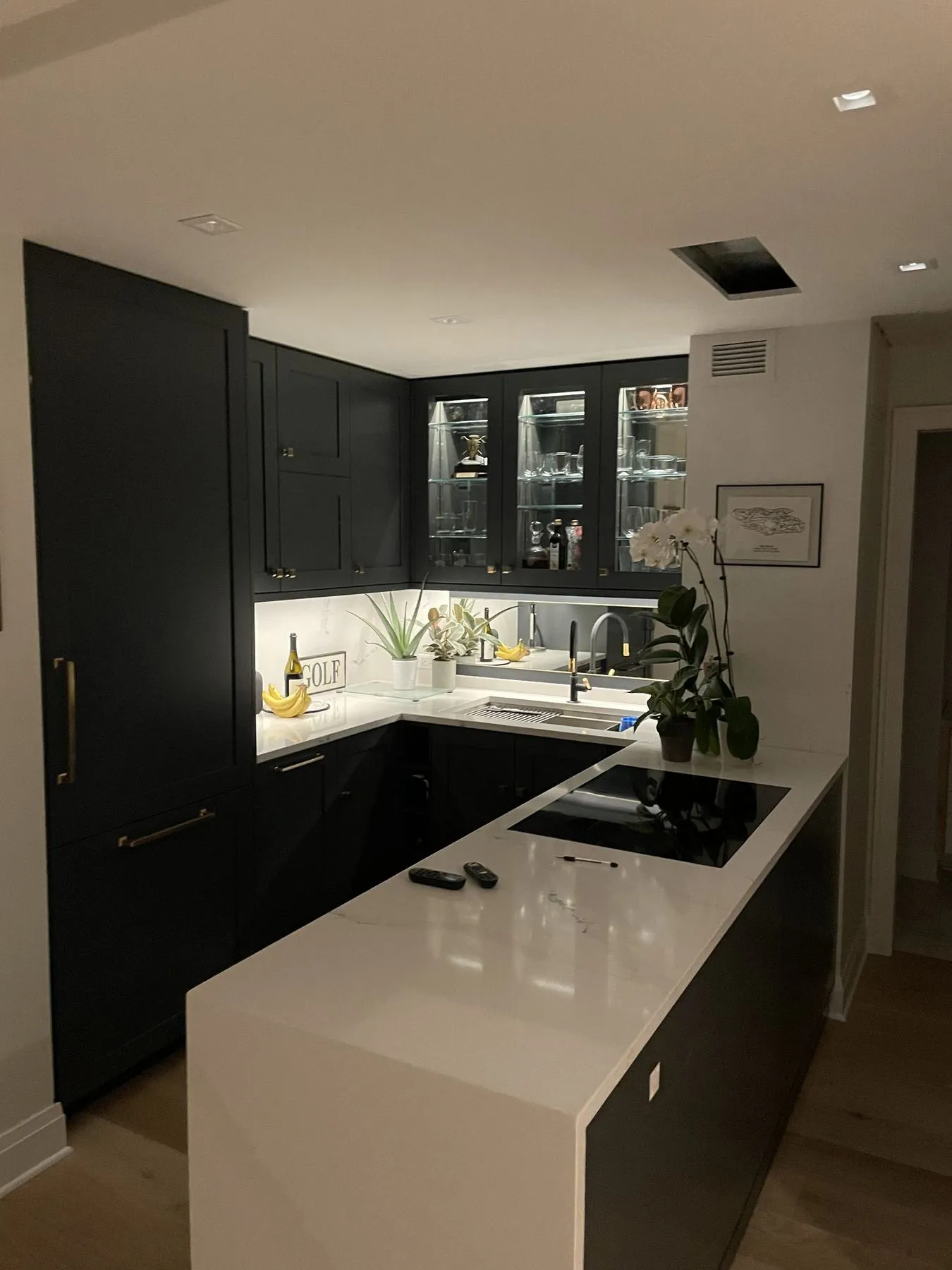 Navy kitchen and closet wall