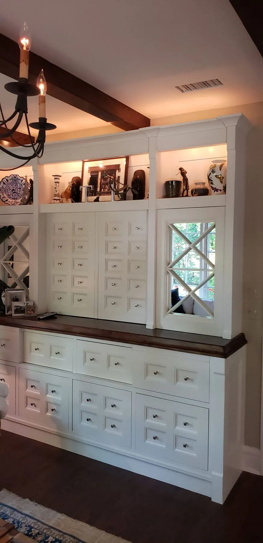 Built-in cabinet with a dark wood counter